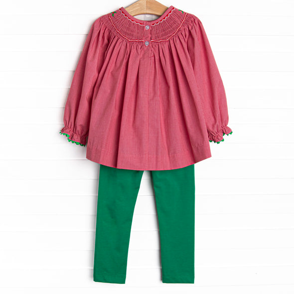 Ornamental Occasion Smocked Legging Set, Red Mini Gingham