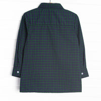 Puppy Plaid Embroidered Button-Up Shirt, Blue