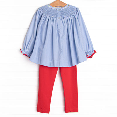 St. Nick's Sleigh Smocked Legging Set, Blue