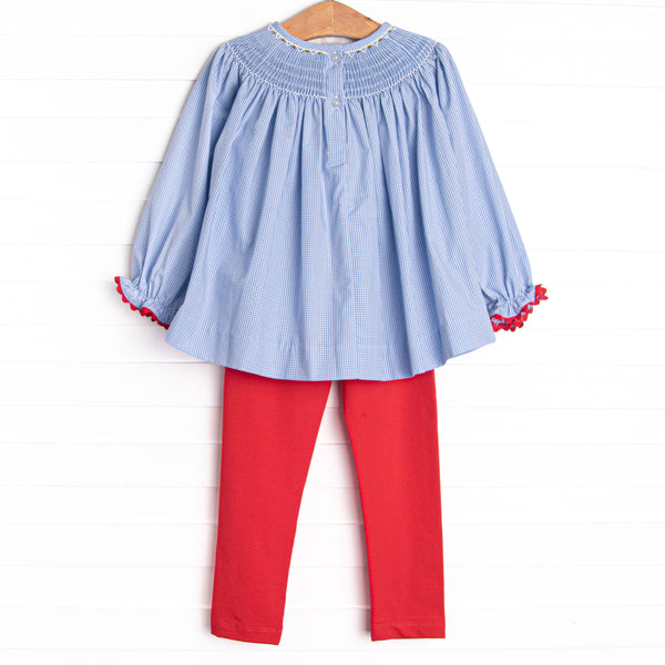 St. Nick's Sleigh Smocked Legging Set, Blue