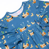 Ducks in a Row Ruffle Dress, Blue