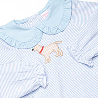 One Lucky Pup Applique Bubble, Light Blue Stripe