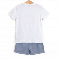 Cutest Crab Applique Short Set, Navy Stripe