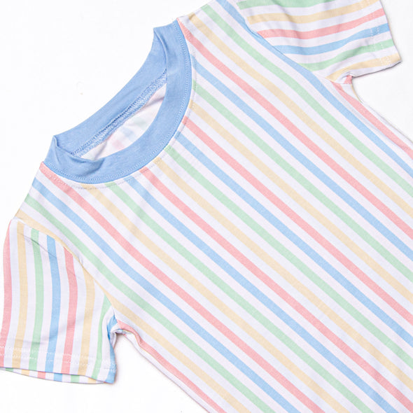Rainbow Waves Bamboo Pajama Short Set, Blue