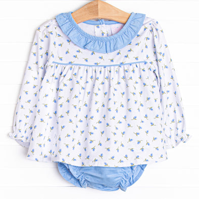 Berry Blue Buds Diaper Set, Blue