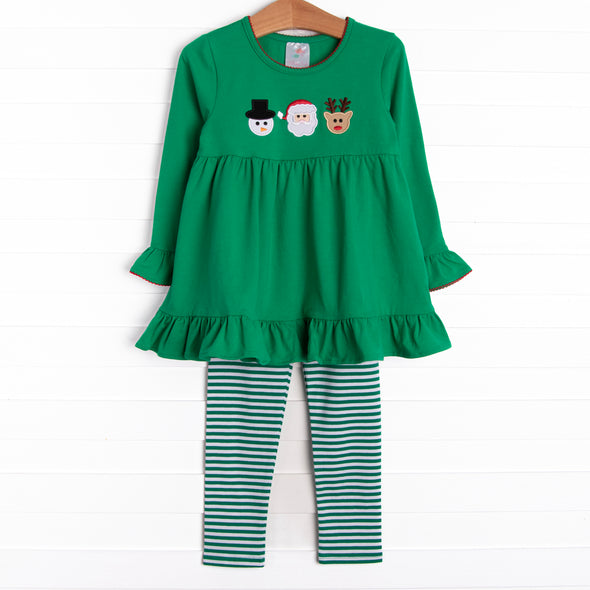 Festive Friends Embroidered Legging Set, Green