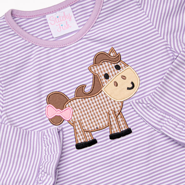 Horsin' Around Applique Ruffle Top, Purple Stripe