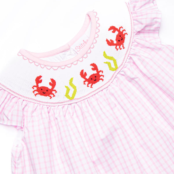 Crustacean Critter Smocked Dress, Pink