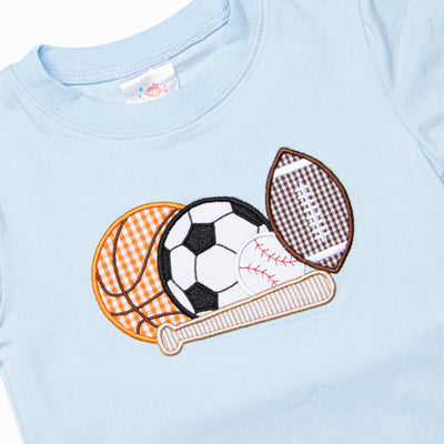 Play Ball Applique Short Set, Blue