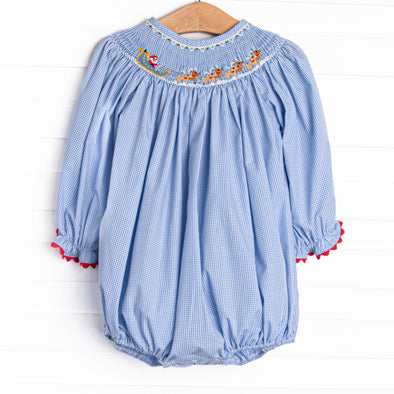 St. Nick's Sleigh Smocked Bubble, Blue
