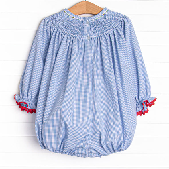 St. Nick's Sleigh Smocked Bubble, Blue