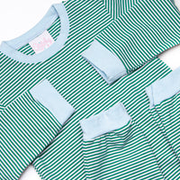 Luca Romper, Blue and Forest Green Stripe