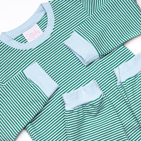 Luca Romper, Blue and Forest Green Stripe