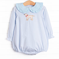 One Lucky Pup Applique Bubble, Light Blue Stripe