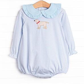 One Lucky Pup Applique Bubble, Light Blue Stripe