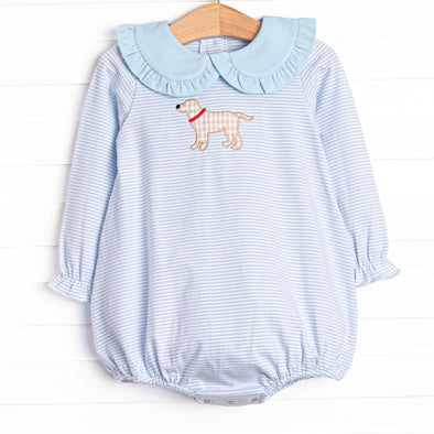 One Lucky Pup Applique Bubble, Light Blue Stripe