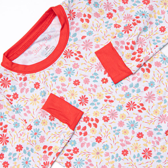 Petals and Poppies Bamboo Pajama Set, Red