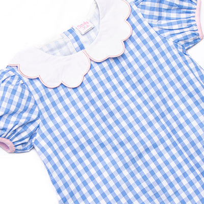 Count on Me Applique Dress, Blue Check