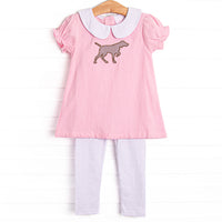 Pointer Pup Applique Legging Set, Pink Corduroy