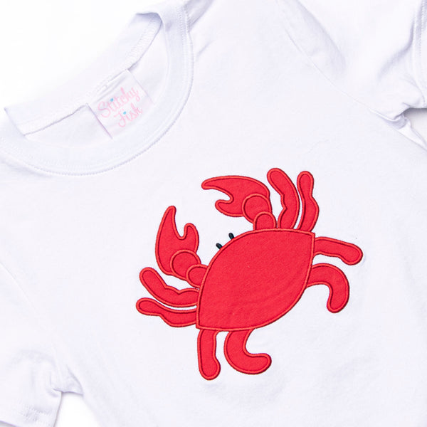 Cutest Crab Applique Short Set, Navy Stripe
