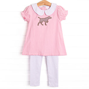 Pointer Pup Applique Legging Set, Pink Corduroy