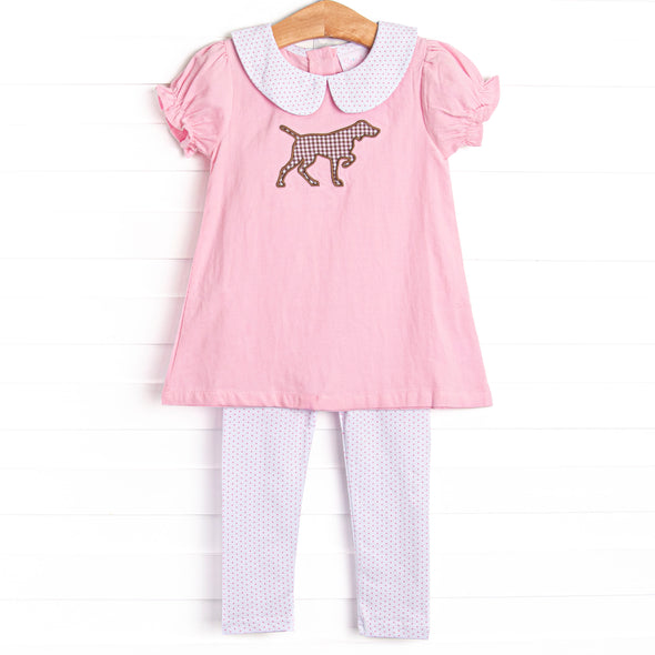 Pointer Pup Applique Legging Set, Pink Corduroy