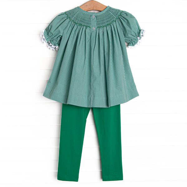 Christmas Tree Trio Smocked Legging Set, Green Gingham