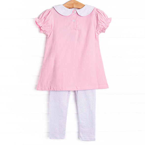 Pointer Pup Applique Legging Set, Pink Corduroy