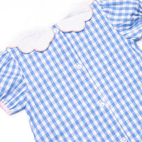 Count on Me Applique Dress, Blue Check
