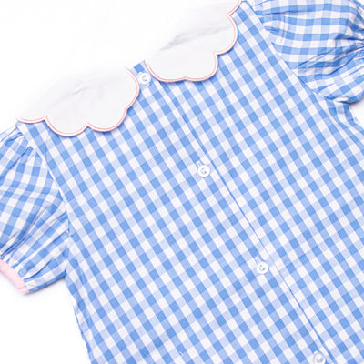 Count on Me Applique Dress, Blue Check