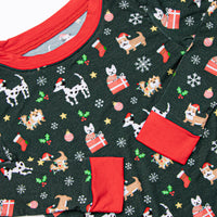 Puppies and Presents Bamboo Pajama Set, Green