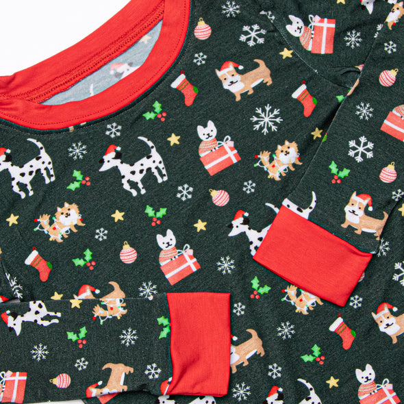 Puppies and Presents Bamboo Pajama Set, Green