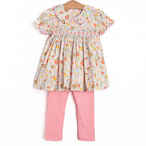 Buttercup Bows Smocked Legging Set, Pink