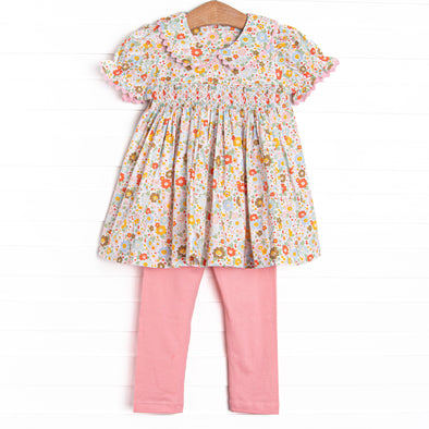 Buttercup Bows Smocked Legging Set, Pink