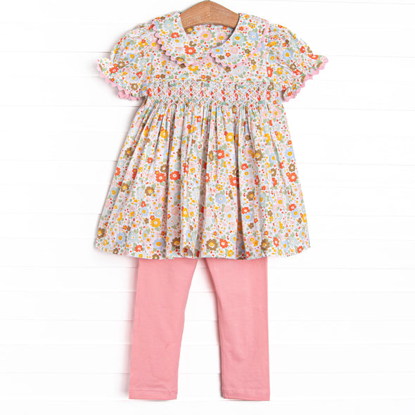 Buttercup Bows Smocked Legging Set, Pink