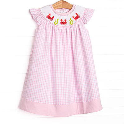 Crustacean Critter Smocked Dress, Pink