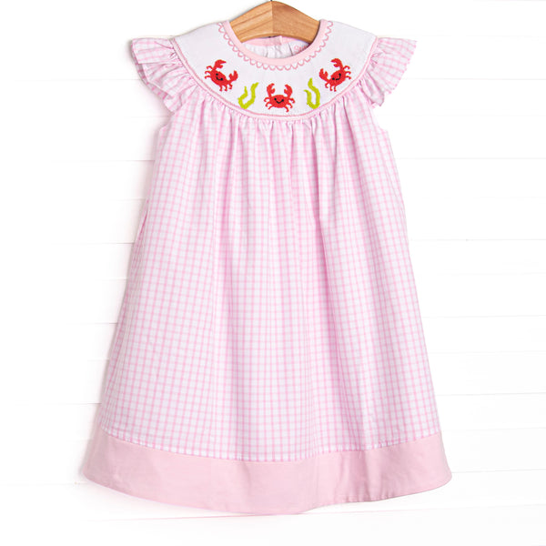 Crustacean Critter Smocked Dress, Pink