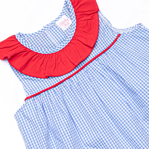Saved by the Bell Applique Ruffle Dress, Blue