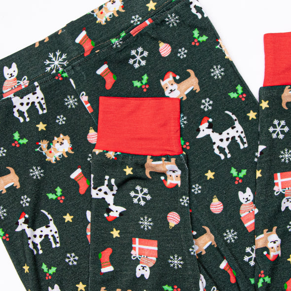 Puppies and Presents Bamboo Pajama Set, Green