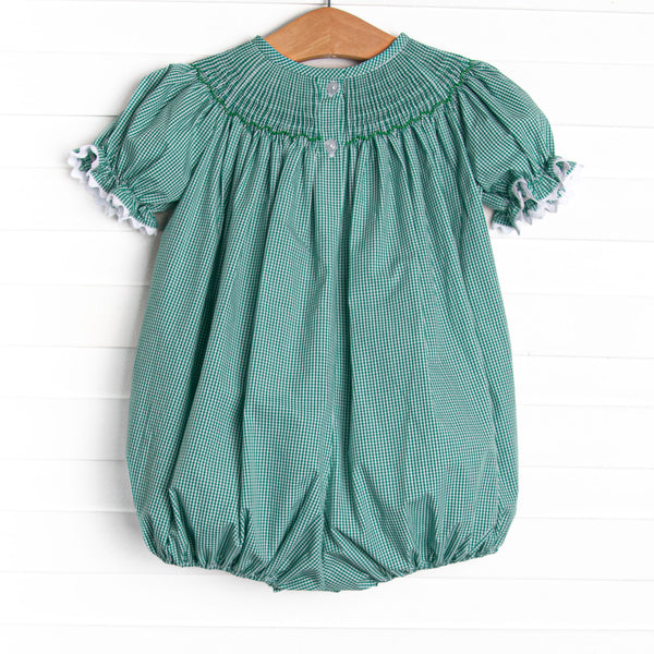 Christmas Tree Trio Smocked Bubble, Green Gingham
