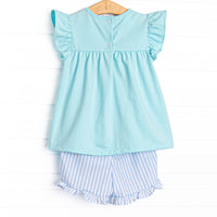 Seafoam Stripes Ruffle Short Set, Blue