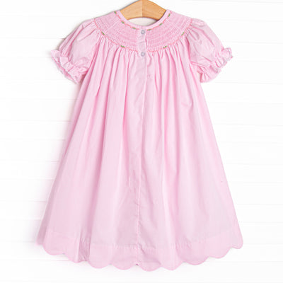 Spruced Up Scallops Smocked Bishop Dress, Pink