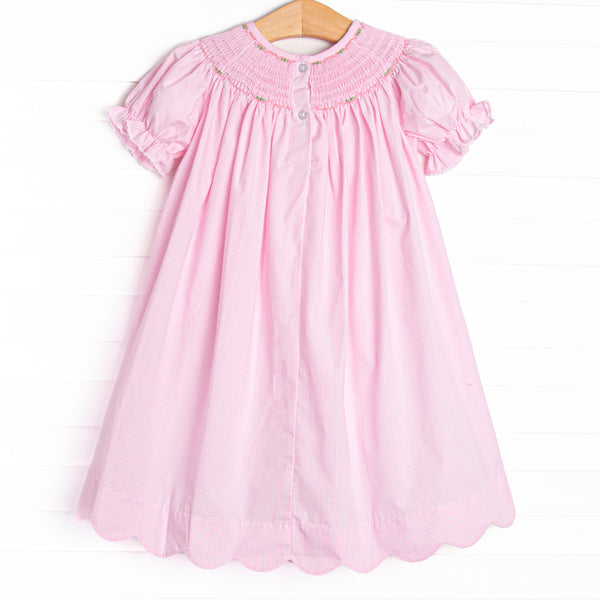 Spruced Up Scallops Smocked Bishop Dress, Pink