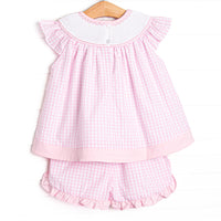 Crustacean Critter Smocked Ruffle Short Set, Pink