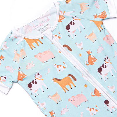 Barnyard Bedtime Bamboo Short Zippy Pajama, Green