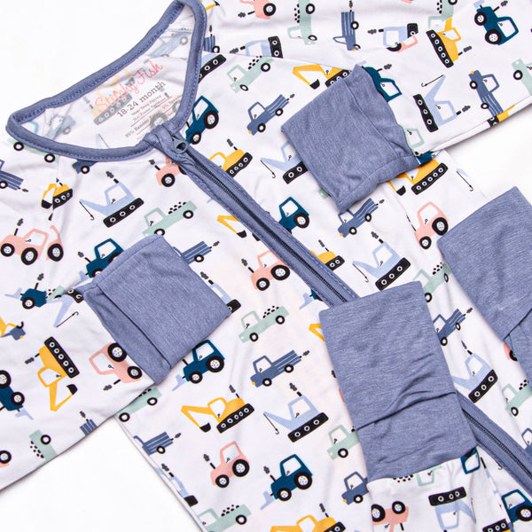 Road Work Rush Bamboo Zippy Pajama, Blue