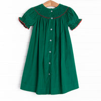 St. Nicholas Smocked Bishop Dress, Green