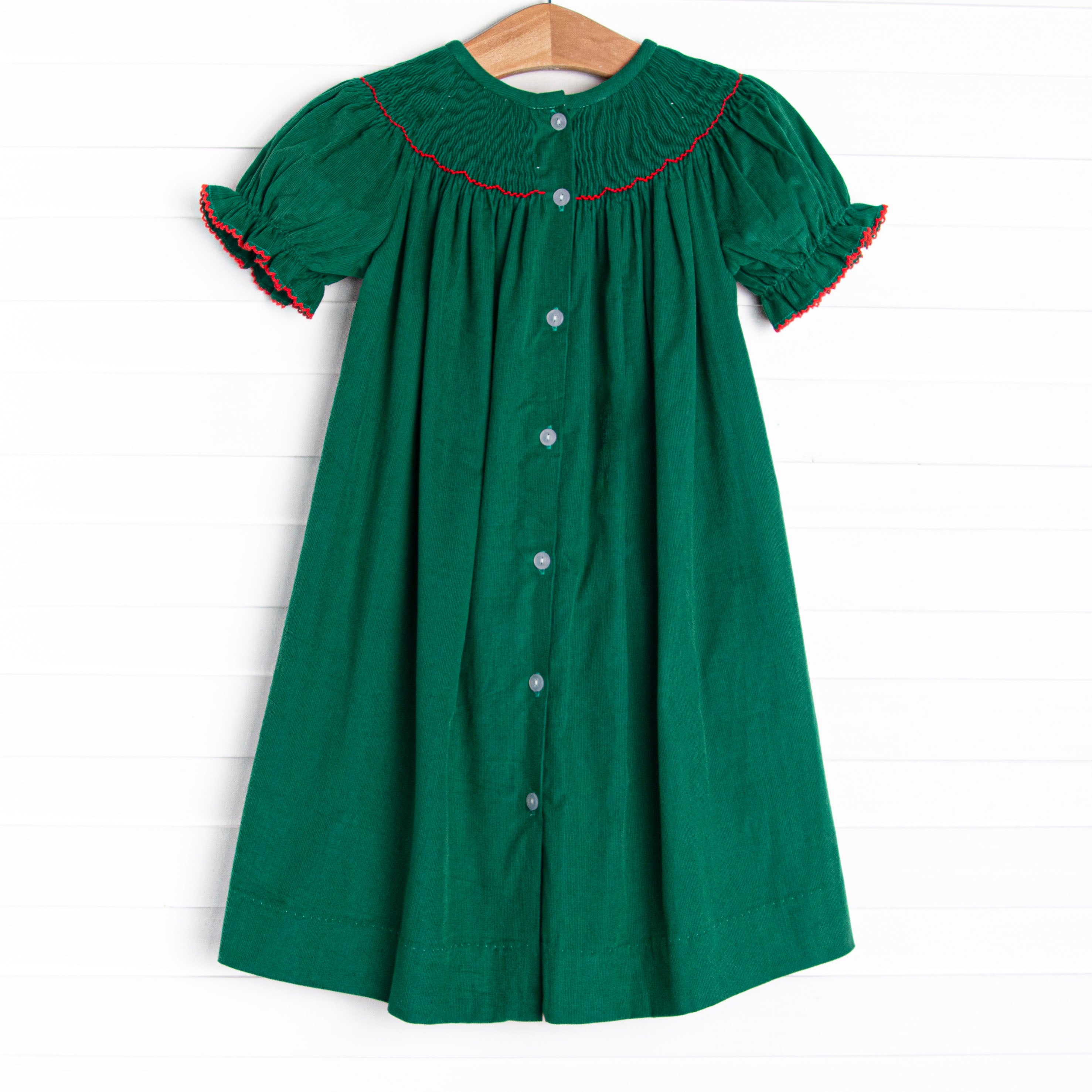 Girl's St. Nicholas Smocked Bishop Dress in Green size 12M | Stitchy Fish Girl's St. Nicholas Smocked Bishop Dress in Green size 12M | Stitchy Fish