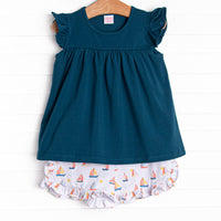 Sunset Sailing Ruffle Short Set, Blue