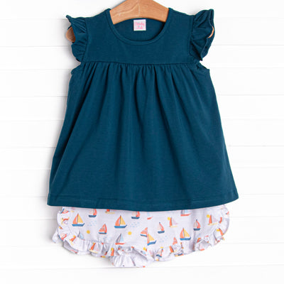 Sunset Sailing Ruffle Short Set, Blue